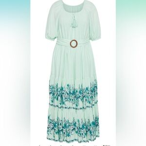 Aveology Mint Tiered Maxi Dress with belt size 20 NWT